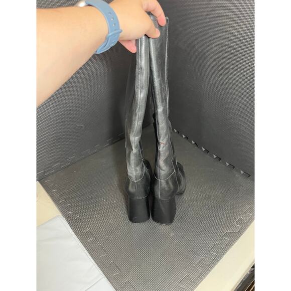 Free People Gogo Boots Black Leather Rave Festival Chunky Heel Knee High Size 10 - Picture 4 of 11